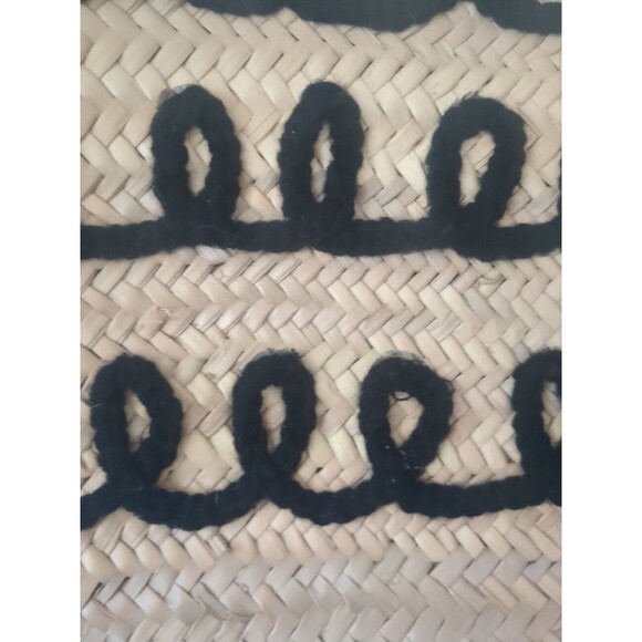 Bohemia Straw Shopping Bag Black Loopy Embroidered Large Beachy - Picture 5 of 10